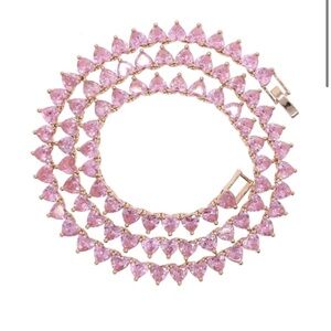 14k ROSE GOLD PLATED PINK TENNIS NECKLACE